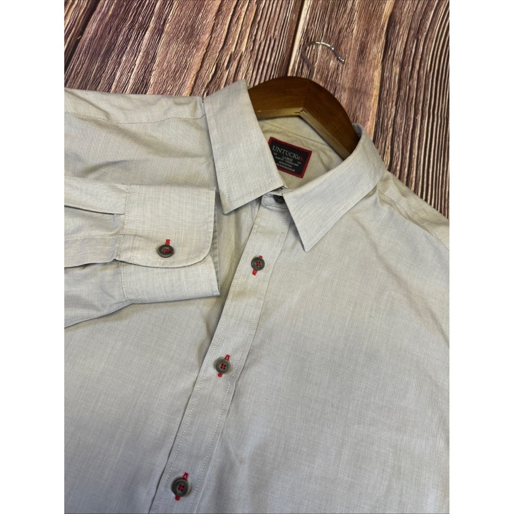 Untuckit Shirt Men L Gray Rubican Wrinkle Free 100% Cotton Long Sleeve Button Up
